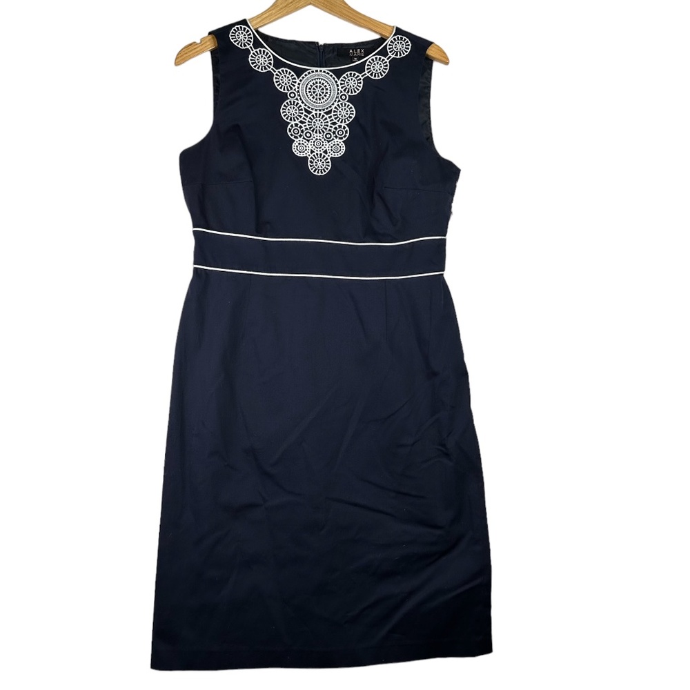 Alex Marie Embroidered Sheath Dress Navy Size 10‎